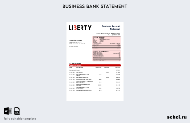 цифровая загрузка выписки по текущему счету организации Liberty Bank Шаблон в фо